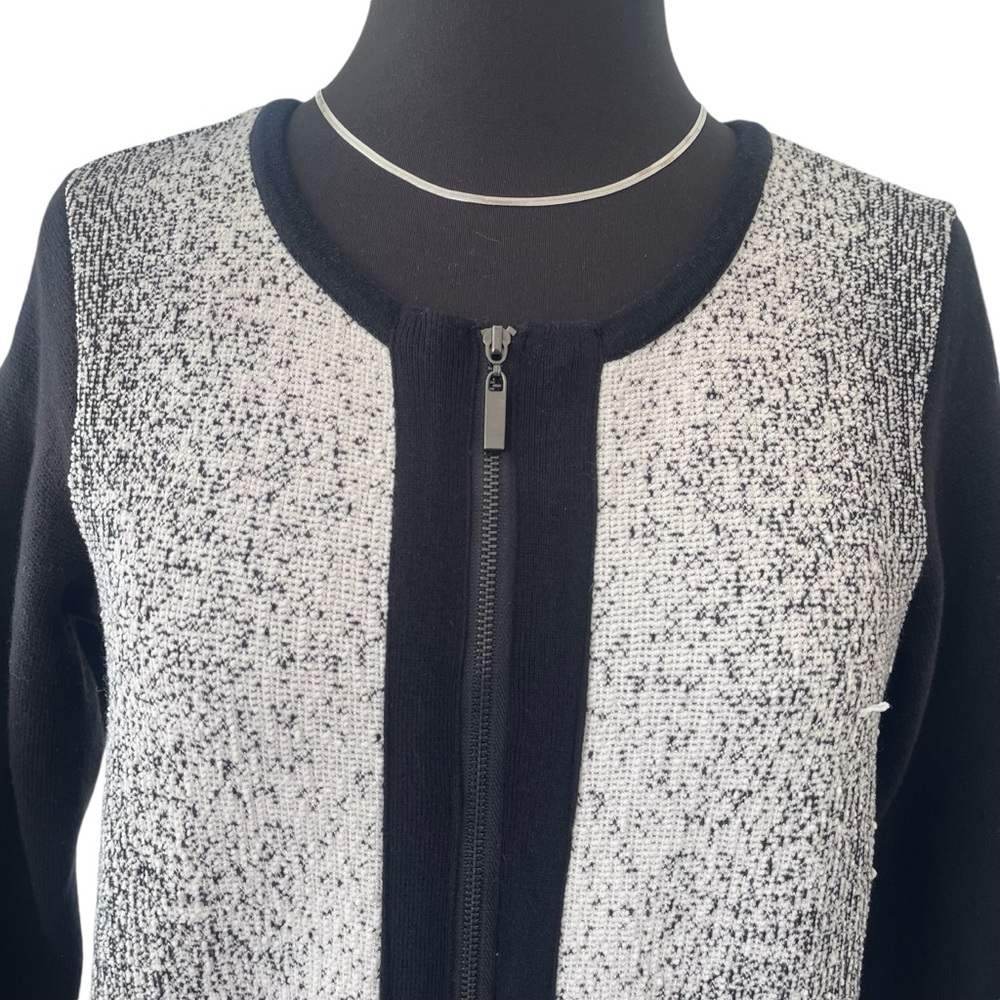 Chico’s black and white zip front mini sweater dress long sleeve size 0 - Picture 6 of 16